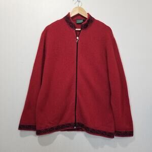 Lothlorian Cardigan Womens Large Red Possum Merino Wool Zip New Zealand Motif